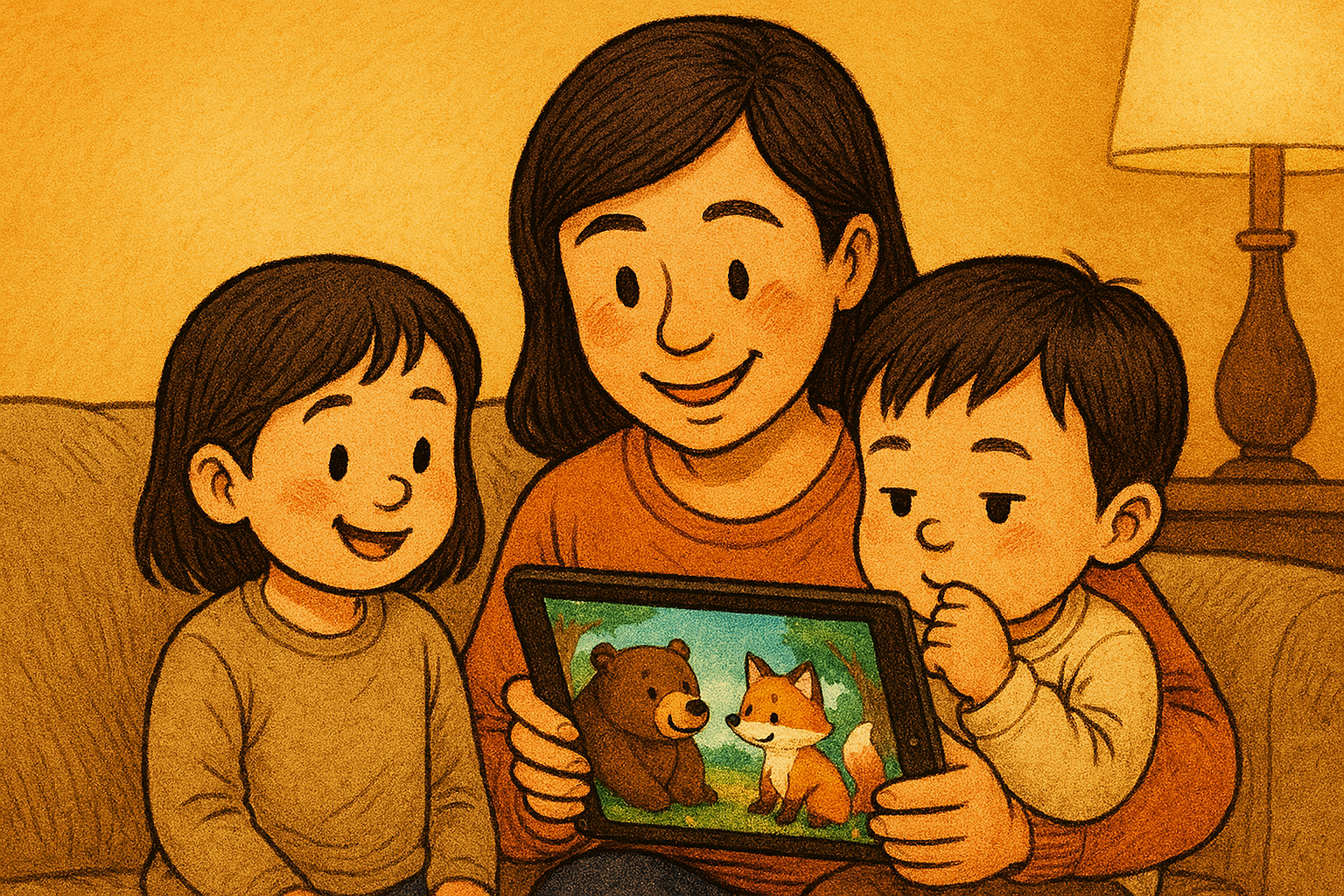 親子で絵本を読む様子